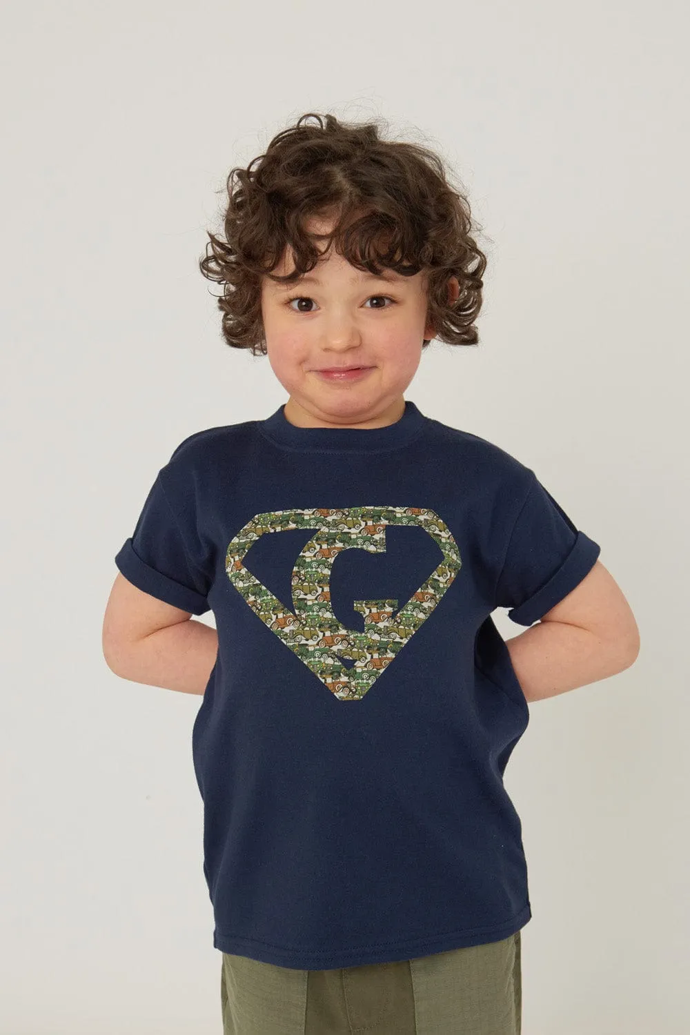 Superhero Navy T-Shirt in choice of Liberty Print