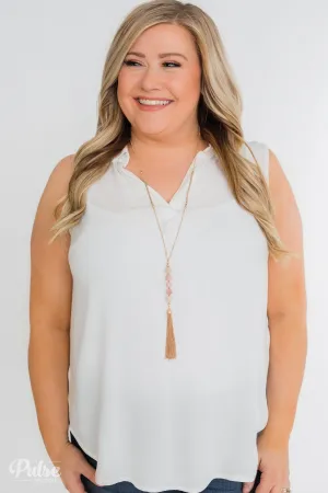 Taking Chances Collar Tank Top- White