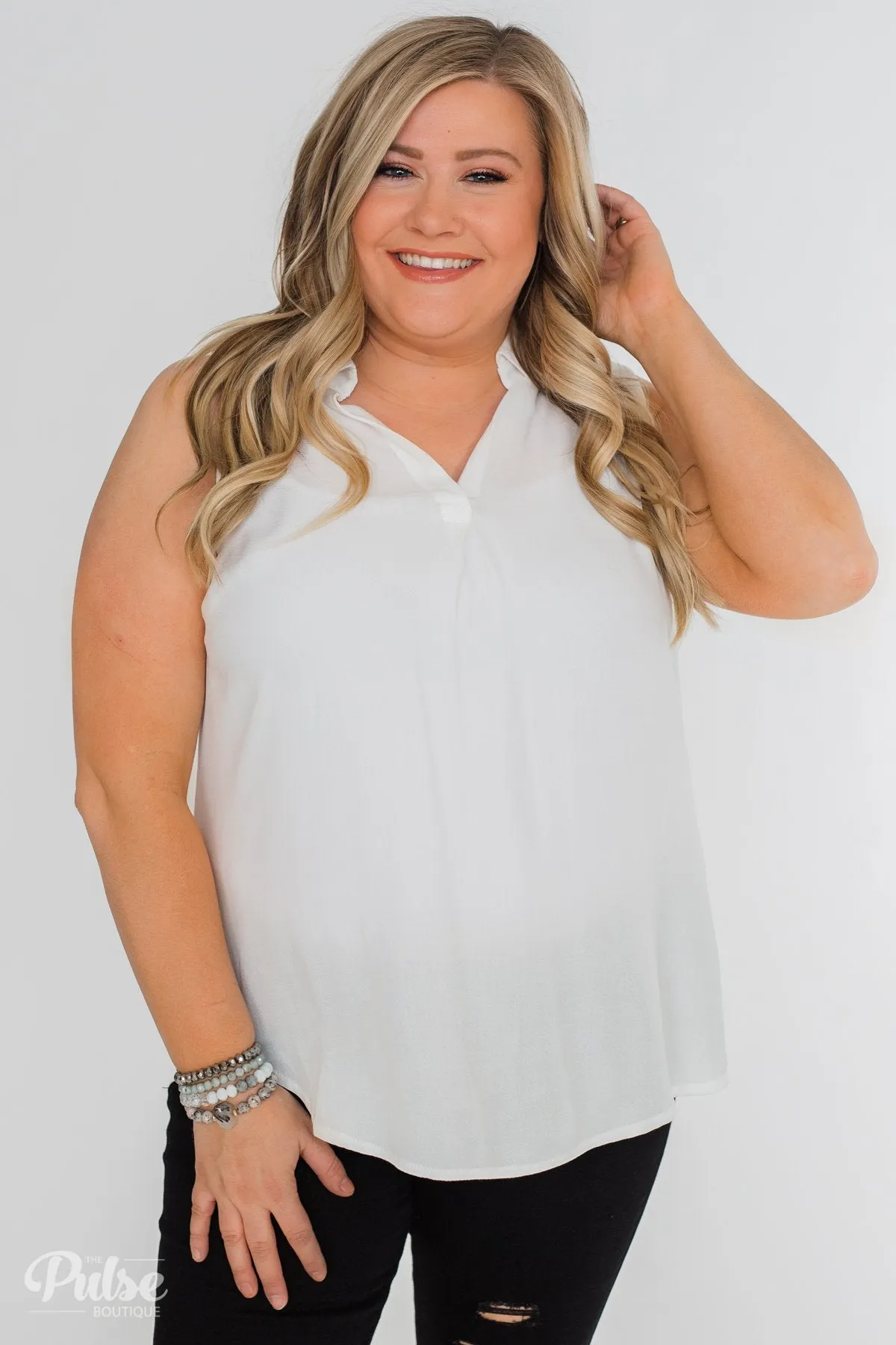 Taking Chances Collar Tank Top- White