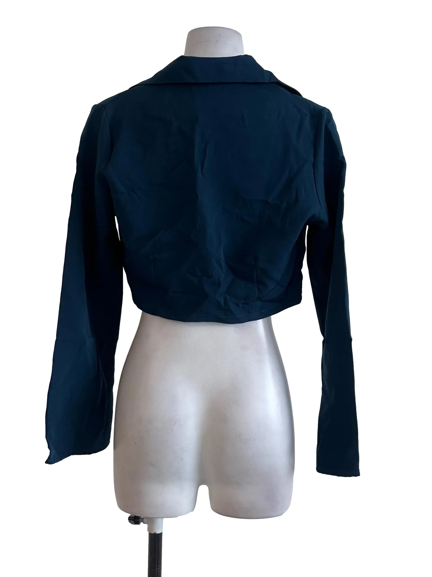 Teal Blue Plain Crop Jackets
