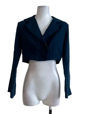 Teal Blue Plain Crop Jackets