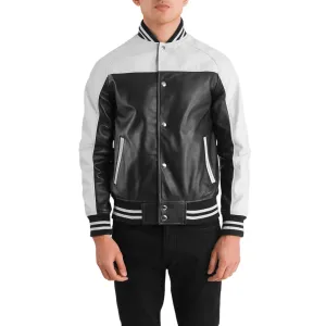 Terrance Varsity Jacket in Black and White Leather