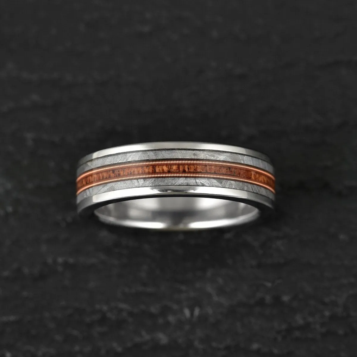 The Spartan Ring - Tungsten Meteorite Whiskey Barrell Guitar String Women's Wedding Band 8MM