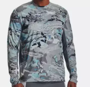 UNDER ARMOUR MEN'S ISO-CHILL SHOREBREAK CAMO LONG SLEEVE XXL IN PITCH GREY