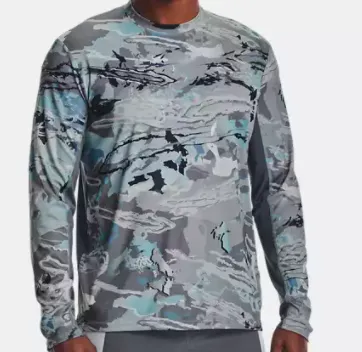 UNDER ARMOUR MEN'S ISO-CHILL SHOREBREAK CAMO LONG SLEEVE XXL IN PITCH GREY