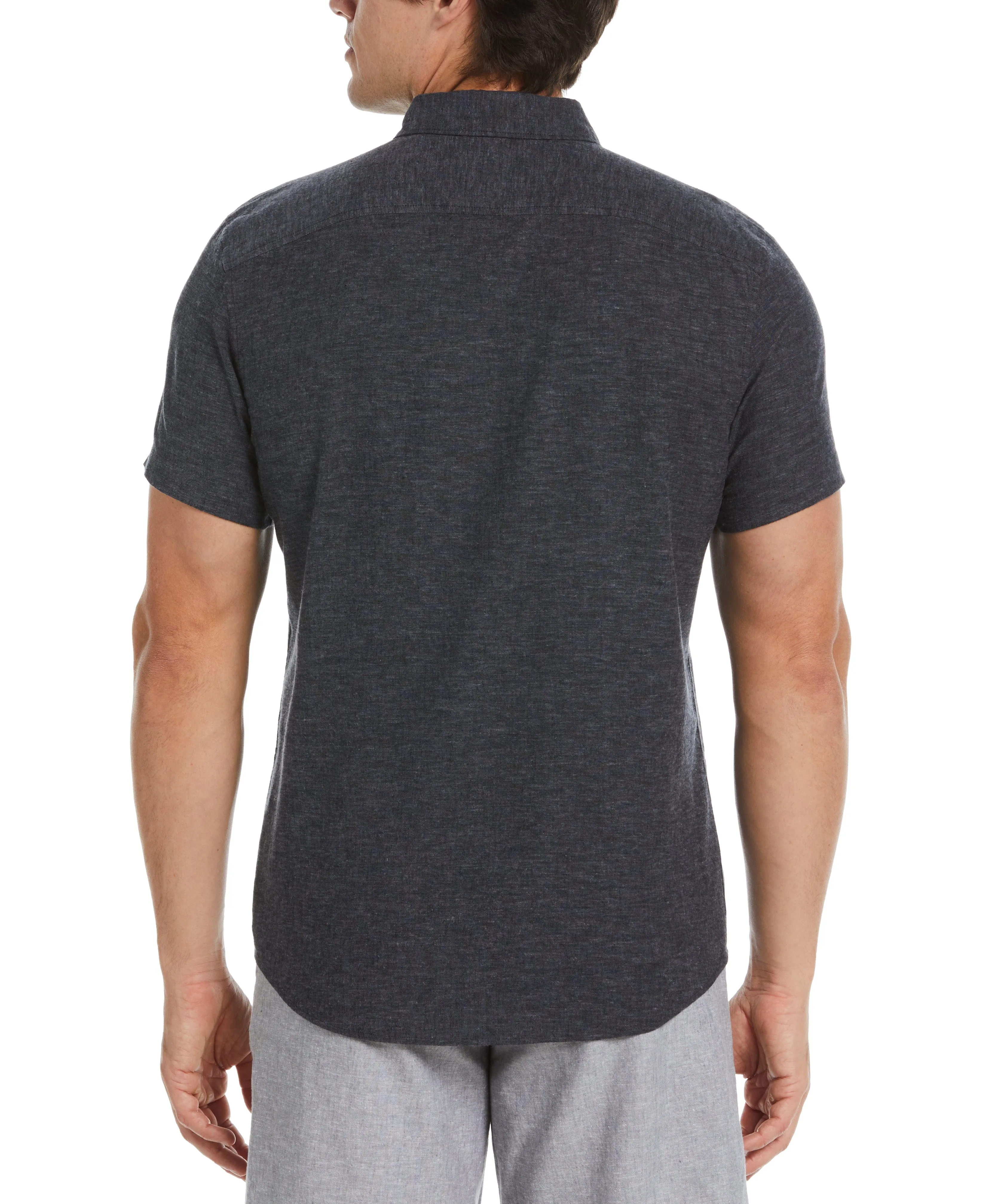 Untucked Slim Fit Linen Blend Heather Shirt - Black