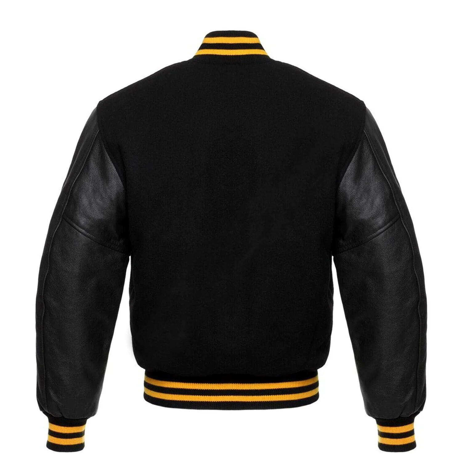 Varsity Letterman Baseball Black Wool Genuine Black Leather Sleeves Jacket XS ~7XL Varsity Men's Women's Kid's Letterman collage jackets Hi-240