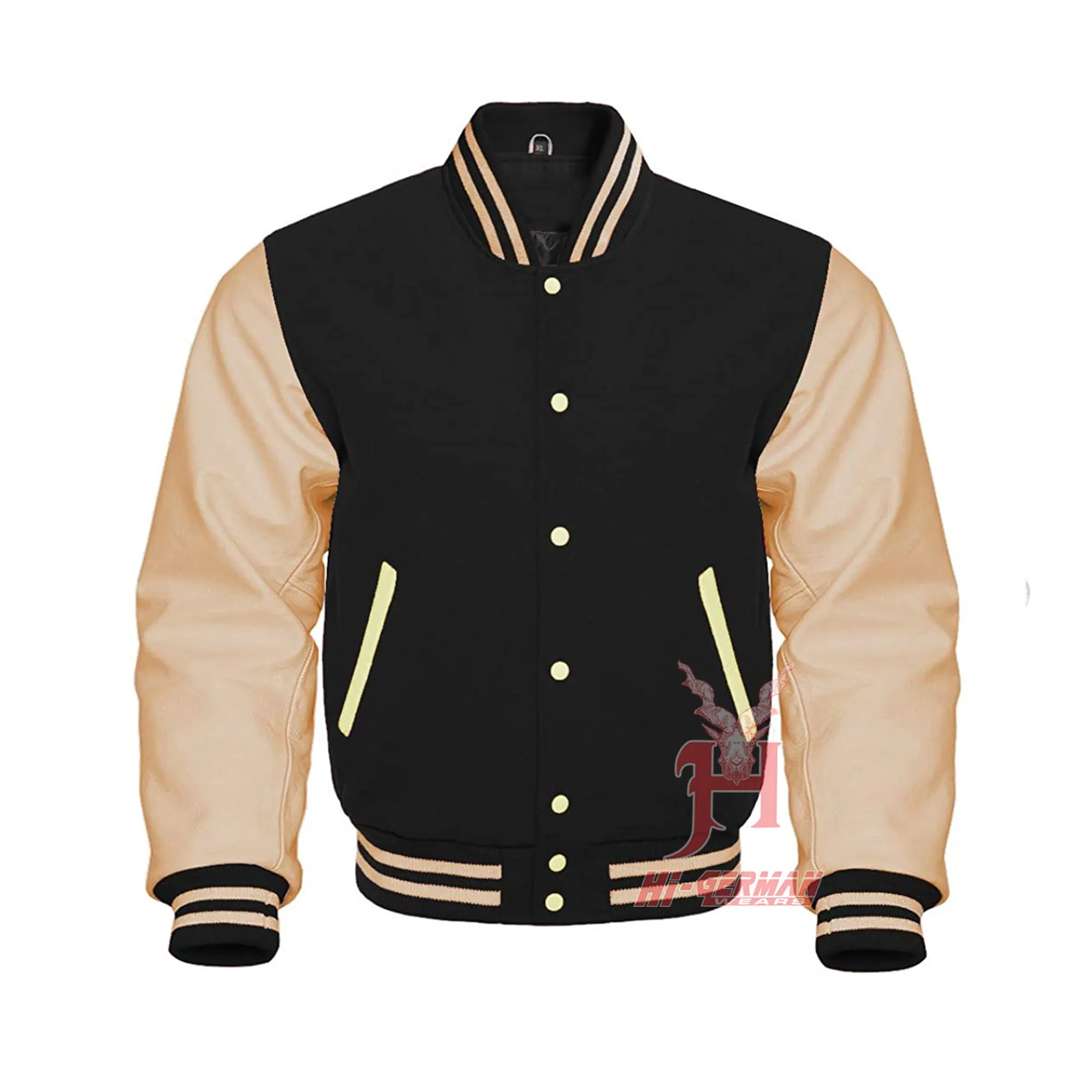 Varsity Letterman Baseball Black Wool Genuine Cream Leather Sleeves Jacket XS ~7XL Varsity Men's Women's Kid's Letterman collage jackets Hi-247