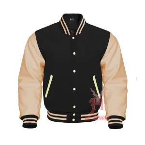 Varsity Letterman Baseball Black Wool Genuine Cream Leather Sleeves Jacket XS ~7XL Varsity Men's Women's Kid's Letterman collage jackets Hi-247