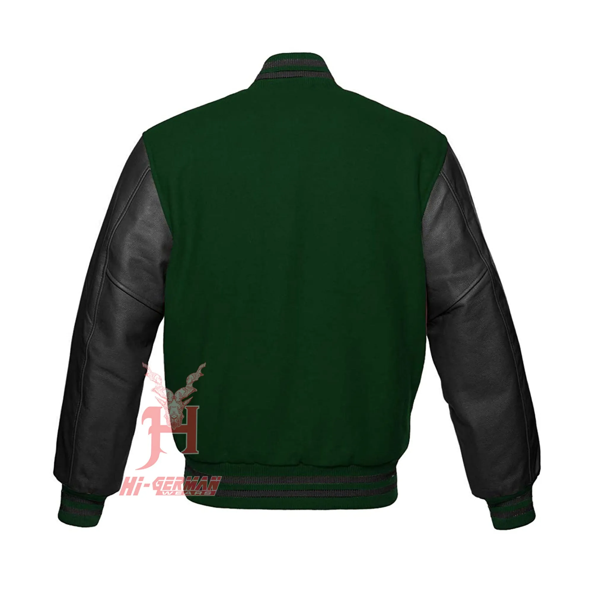 Varsity Letterman Baseball Forest Green Wool Genuine Black Leather Sleeves Jacket XS ~7XL Varsity Men's Women's Kid's Letterman collage jackets Hi-219