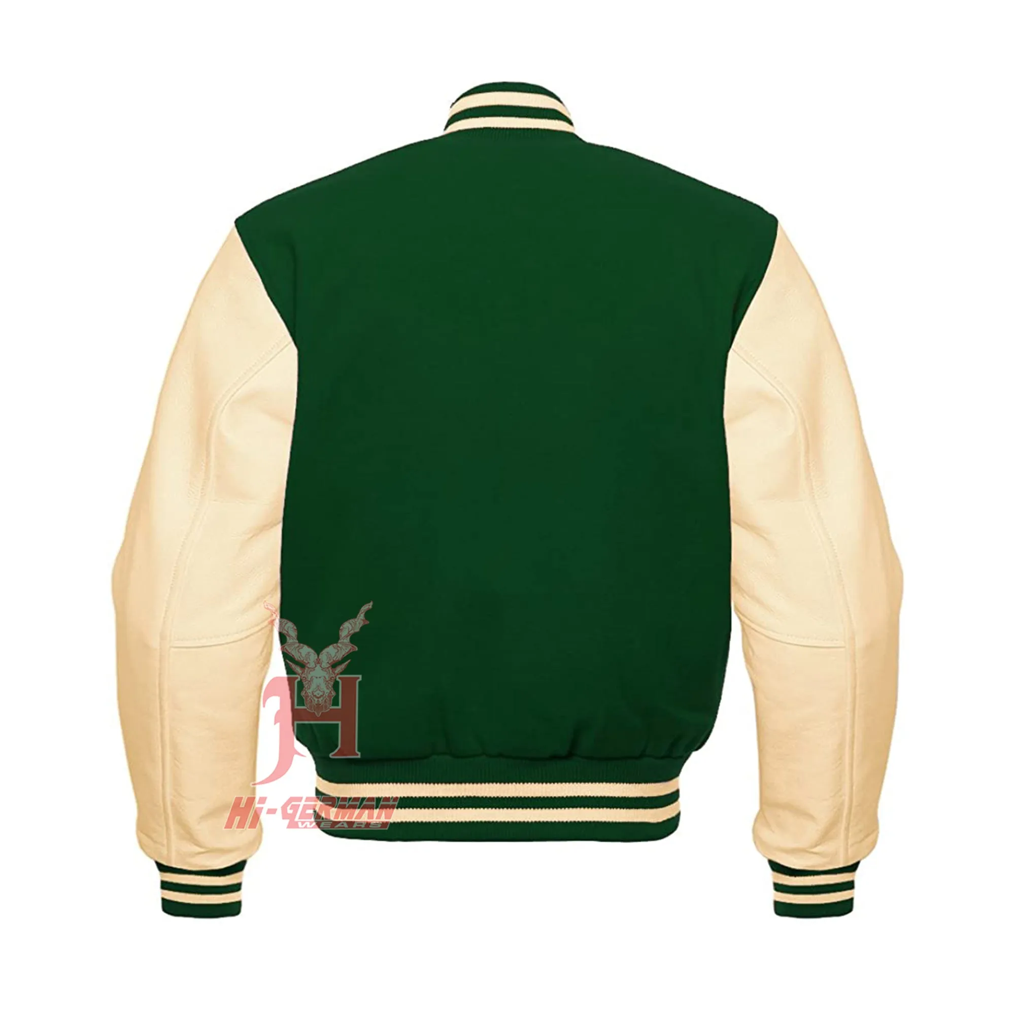 Varsity Letterman Baseball Forest Green Wool Genuine Cream Leather Sleeves Jacket XS ~7XL Varsity Men's Women's Kid's Letterman collage jackets Hi-225
