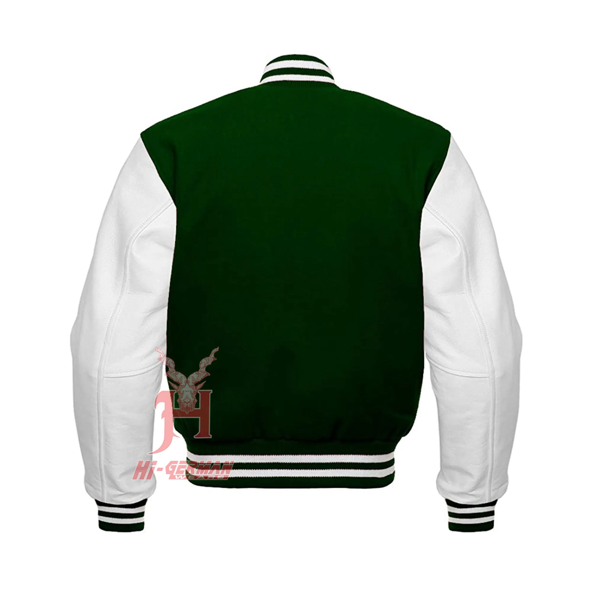 Varsity Letterman Baseball Forest Green Wool Genuine White Leather Sleeves Jacket XS ~7XL Varsity Men's Women's Kid's Letterman collage jackets Hi-226
