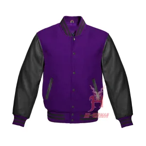 Varsity Letterman Baseball Purple Wool Genuine Black Leather Sleeves Jacket XS ~7XL Varsity Men's Women's Kid's Letterman collage jackets Hi-231
