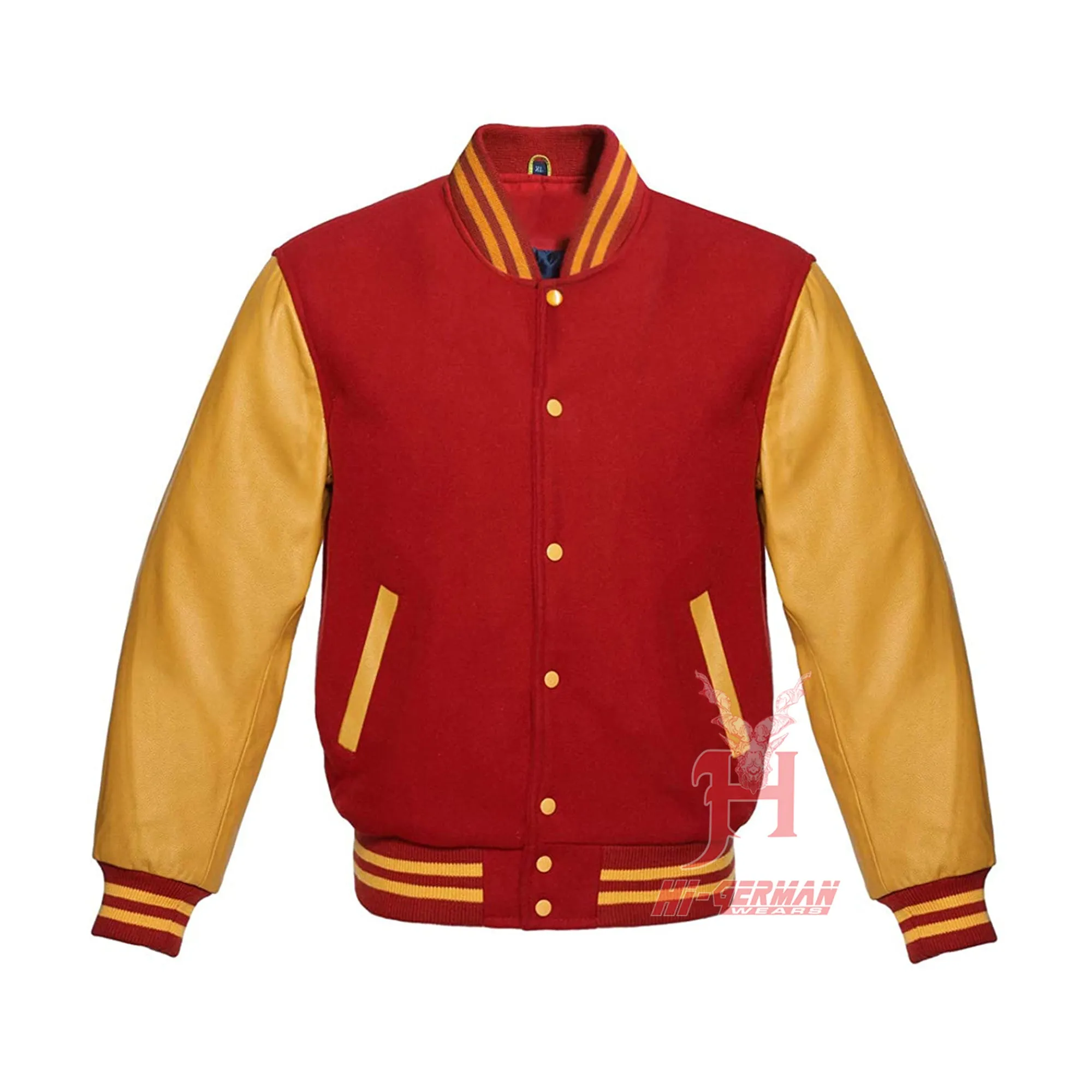 Varsity Letterman Baseball Red Wool Genuine Gold Leather Sleeves Jacket XS ~7XL Varsity Men's Women's Kid's Letterman collage jackets Hi-236