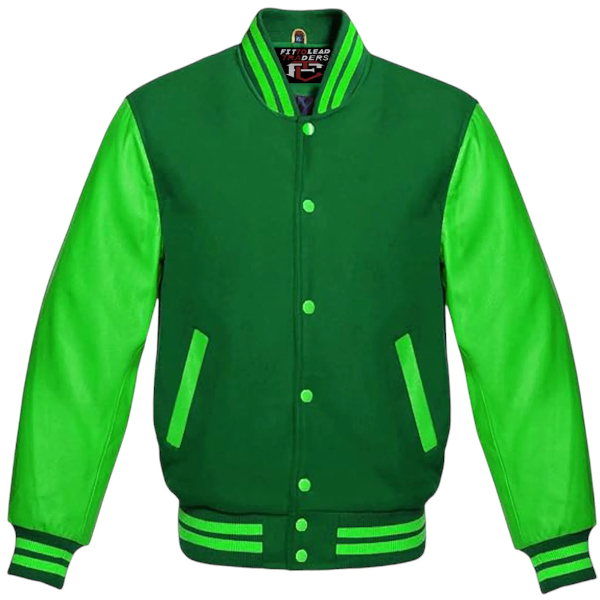 Varsity Lettermen Baseball Bomber Jacket Wool & Kelly Green Leather Best Premium Quality Basketball Jackets