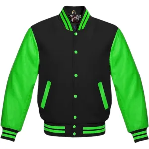 Varsity Lettermen Baseball Bomber Jacket Wool & Kelly Green Leather Best Premium Quality Basketball Jackets