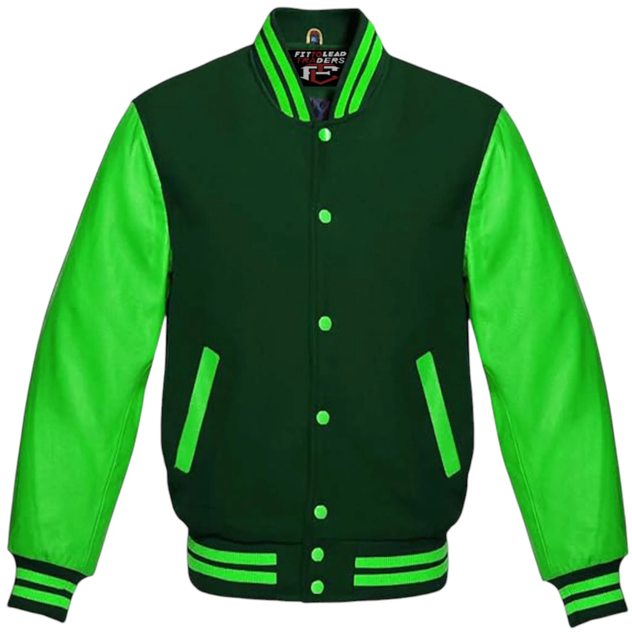 Varsity Lettermen Baseball Bomber Jacket Wool & Kelly Green Leather Best Premium Quality Basketball Jackets