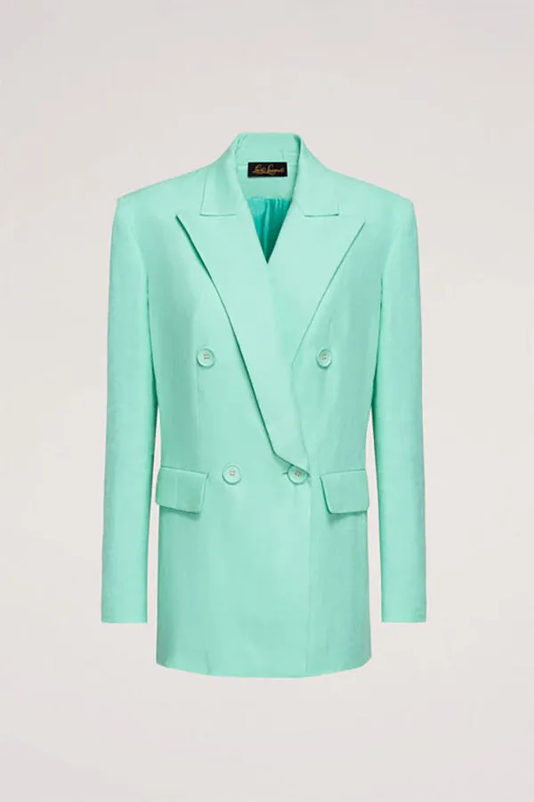 VELINA TURQUOISE DOUBLE-BREASTED LINEN JACKET
