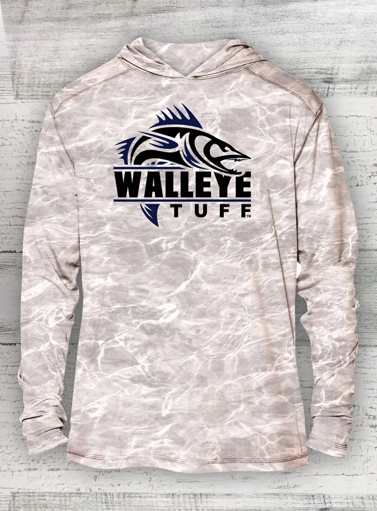 Walleye Tuff - Adult Men's SOLAR LONG SLEEVE Hooded Tee - MOSSY OAK ELEMENTS BONEFISH UPF 50 