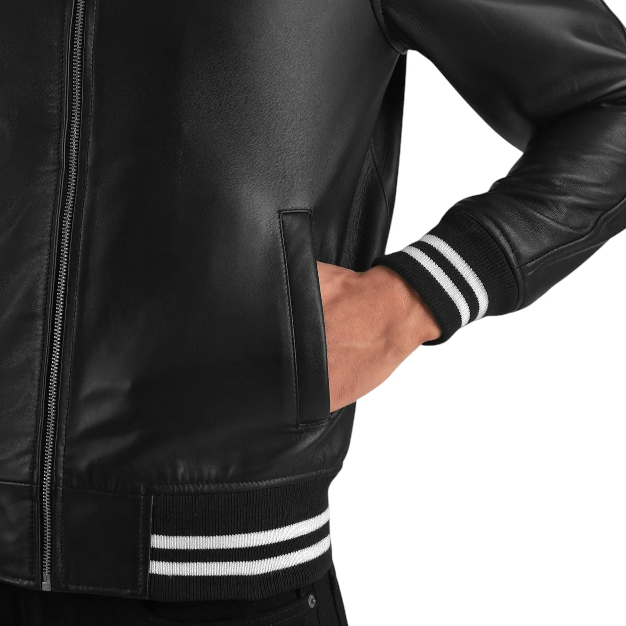 Walton Varsity Jacket in Black Leather For Unisex