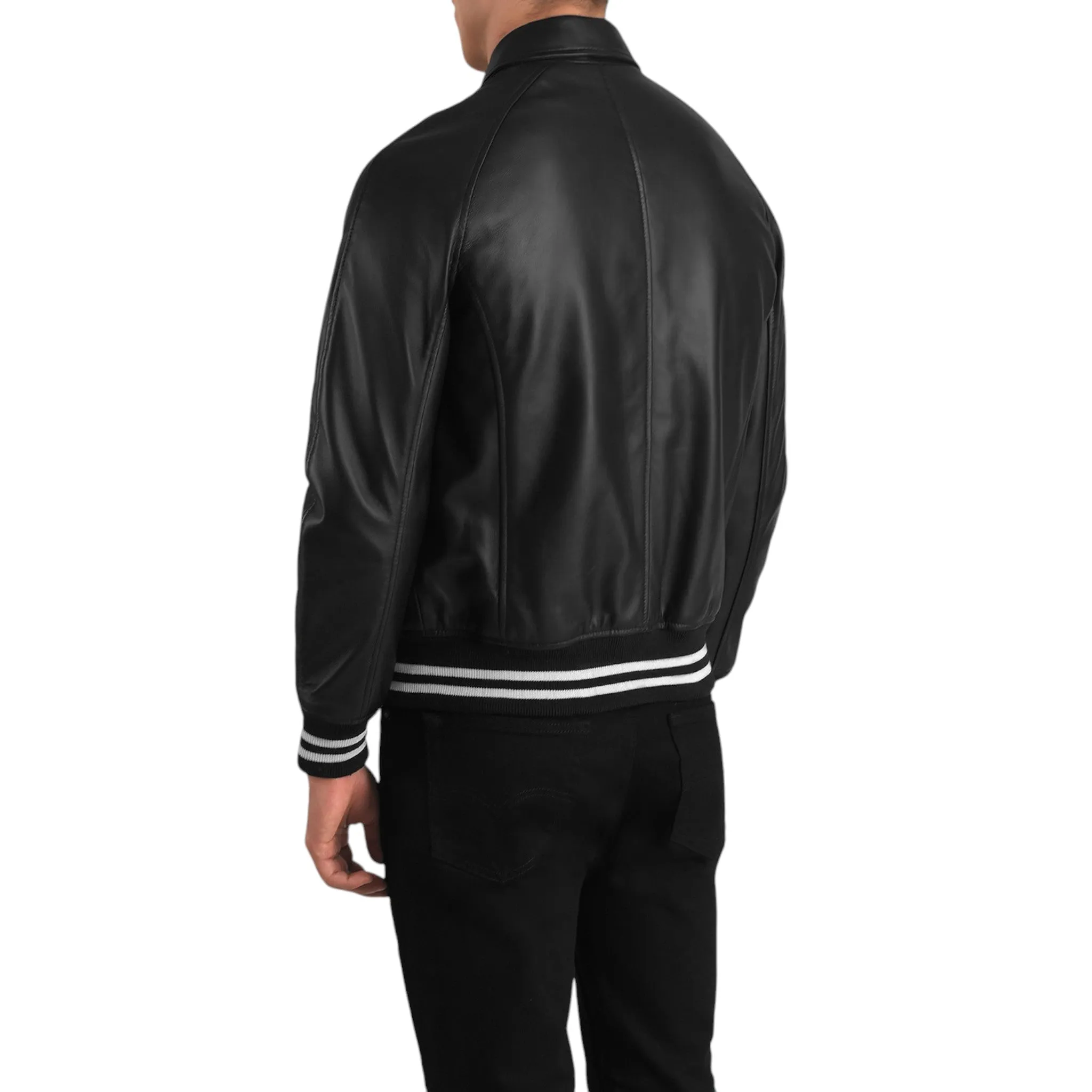 Walton Varsity Jacket in Black Leather For Unisex
