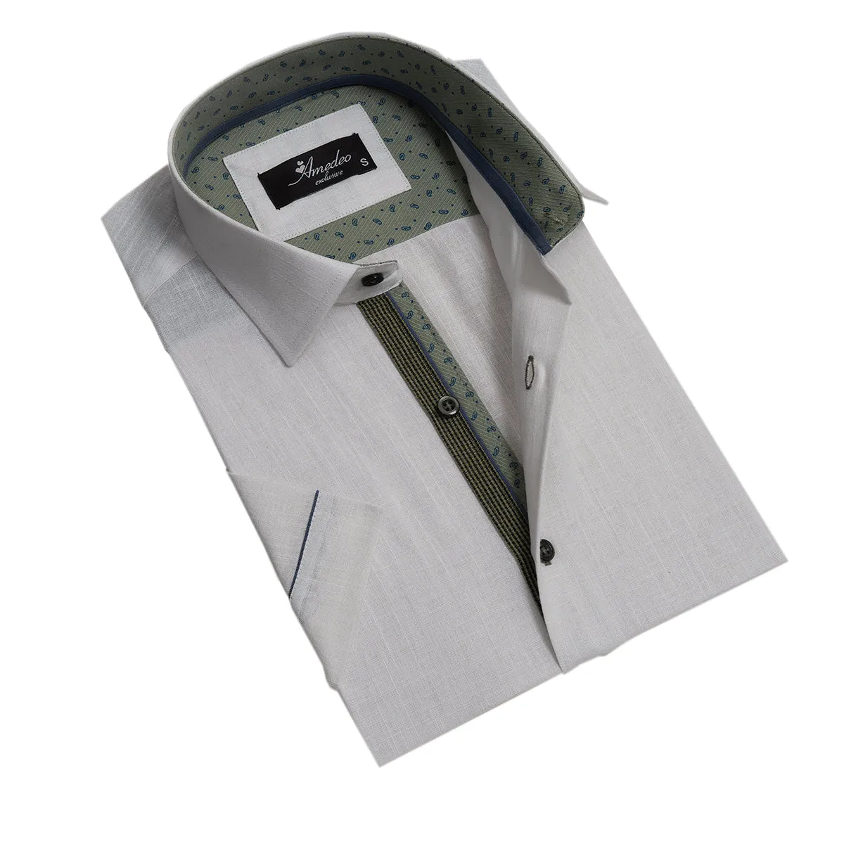 White Mens Short Sleeve Button up Shirts - Tailored Slim Fit Cotton Dress Shirts