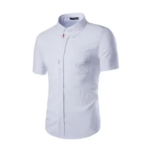 White Mens Short Sleeve Button up Shirts - Tailored Slim Fit Cotton Dress Shirts