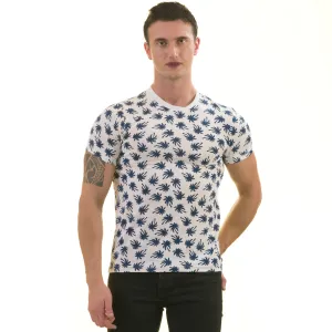 White Navy Palm Trees European Made Premium Quality T-Shirt - Crew Neck Short Sleeve T-Shirts