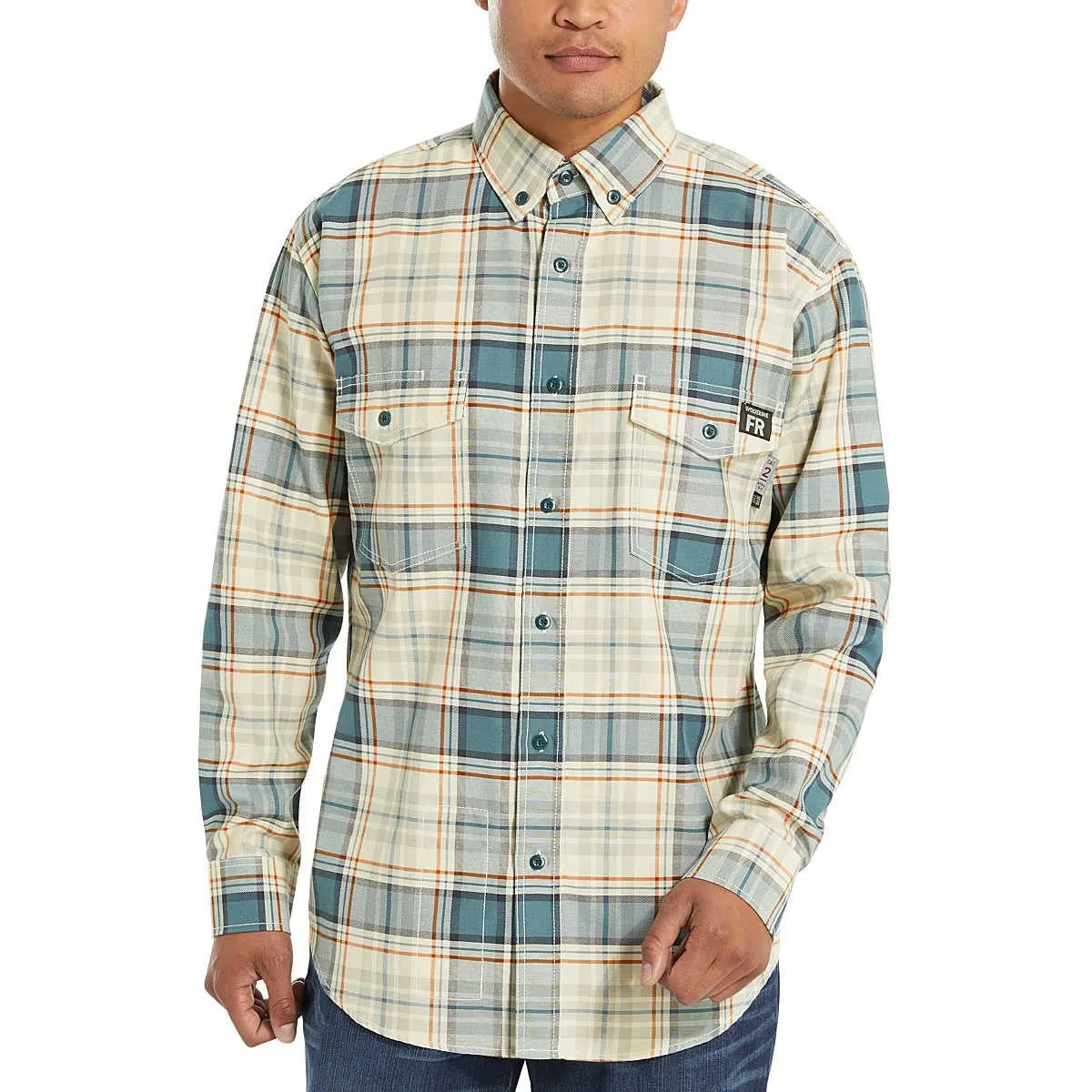 Wolverine Men's Flame Resistant  Plaid Long Sleeve Twill Shirt - Bering - W1203980-413