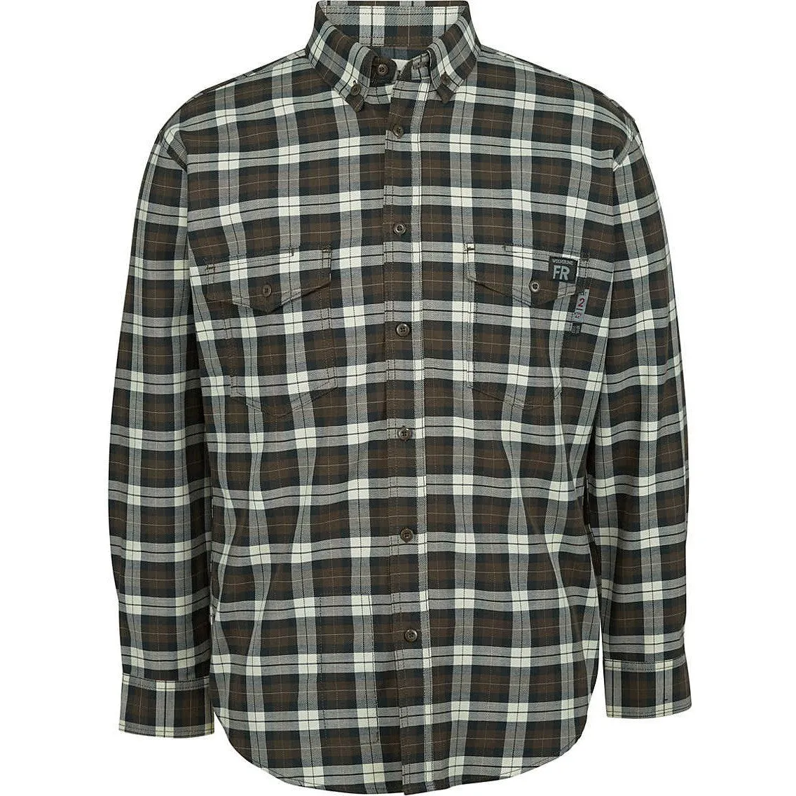 Wolverine Men's Flame Resistant  Plaid Long Sleeve Twill Shirt - Espresso - W1203980-206