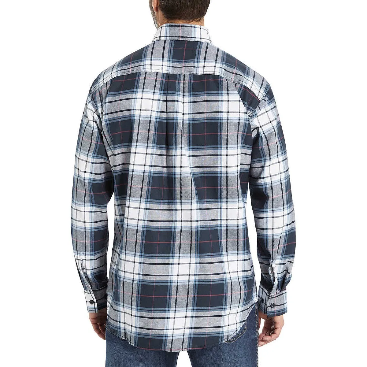 Wolverine Men's Flame Resistant  Plaid Long Sleeve Twill Shirt - Navy - W1203980-417