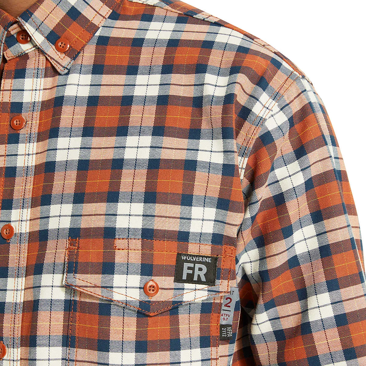 Wolverine Men's Flame Resistant  Plaid Long Sleeve Twill Shirt - Russet - W1203980-607