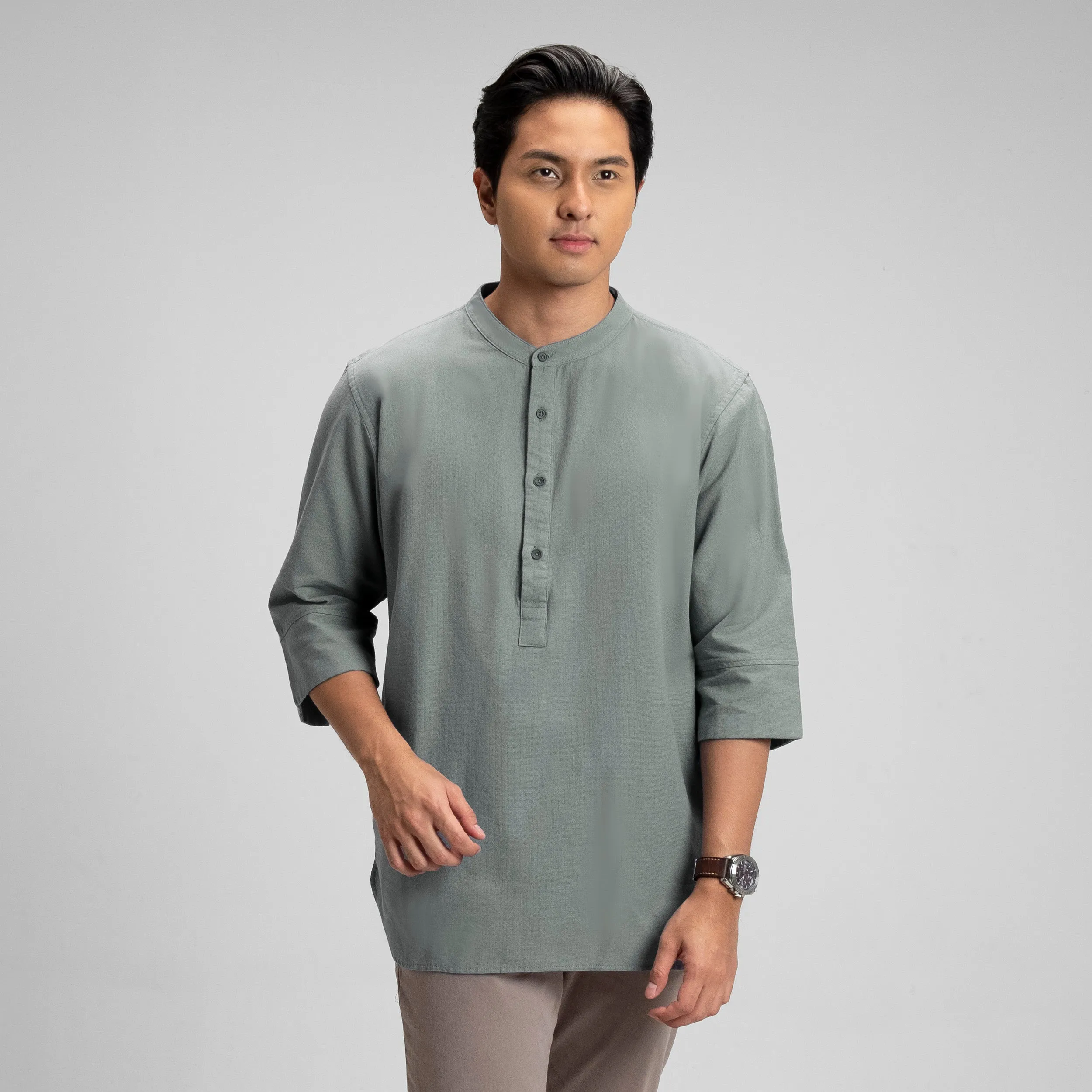 Zafar Kemeja Koko Rami Basic Lengan Panjang 3/4