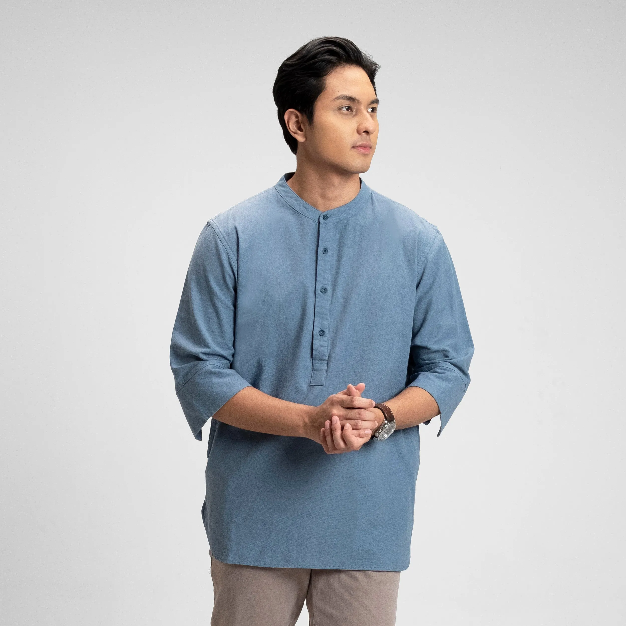 Zafar Kemeja Koko Rami Basic Lengan Panjang 3/4