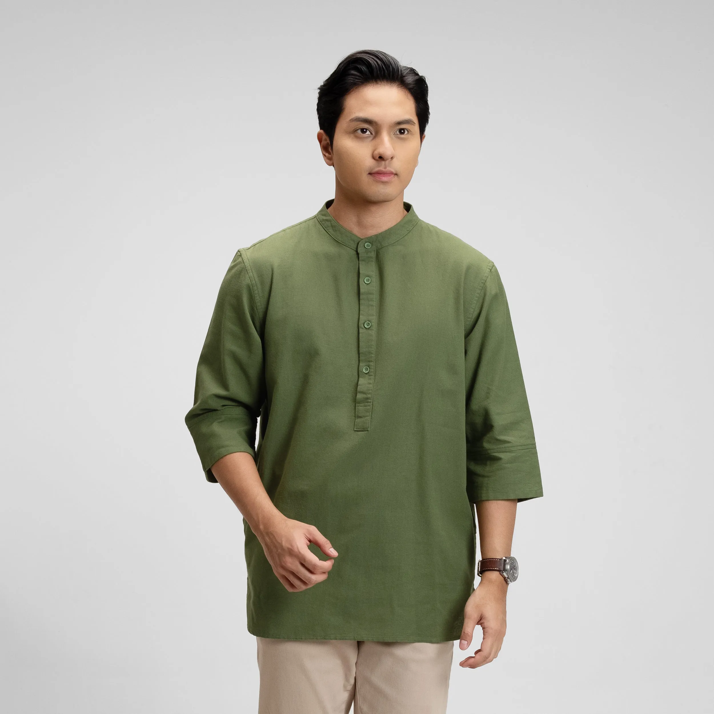 Zafar Kemeja Koko Rami Basic Lengan Panjang 3/4