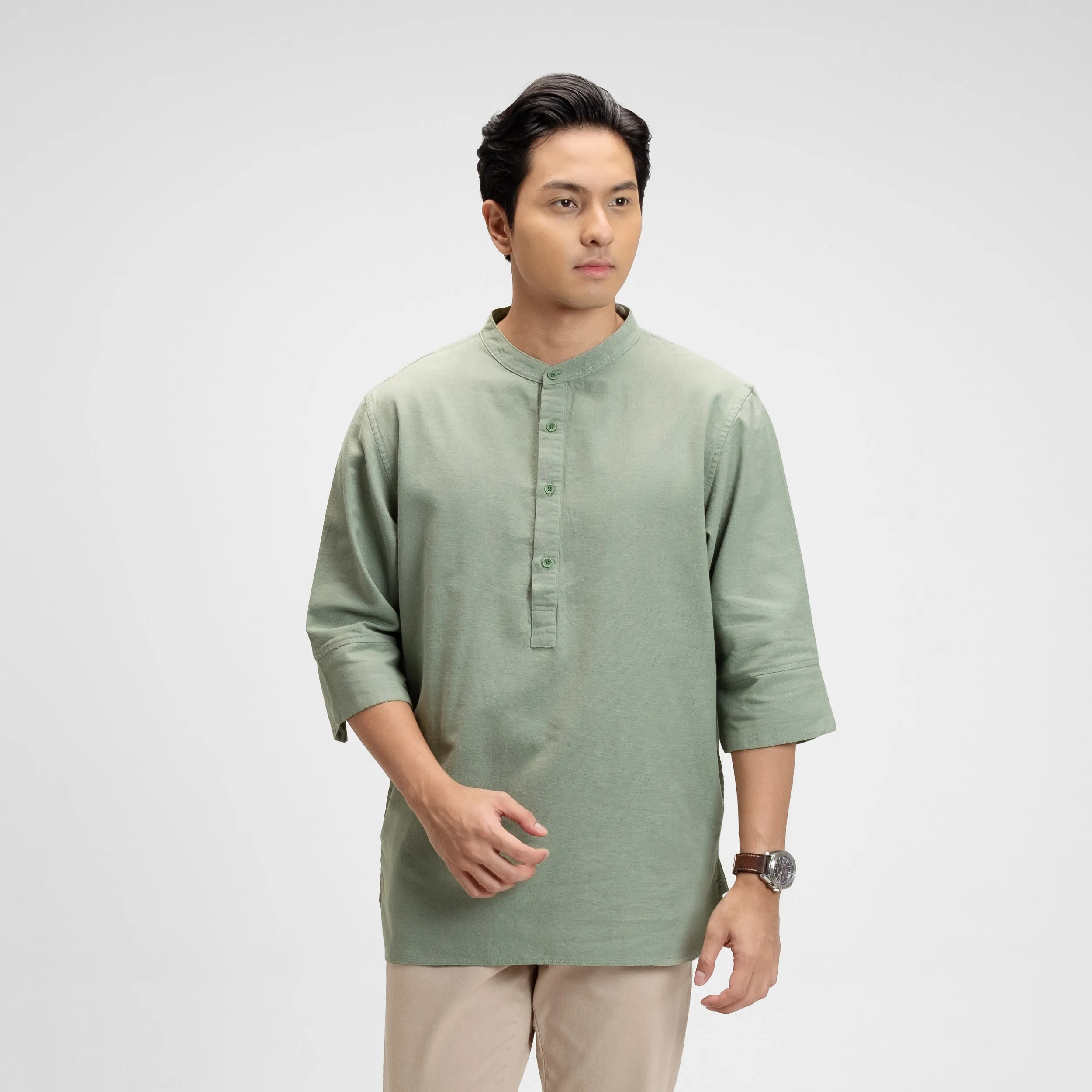 Zafar Kemeja Koko Rami Basic Lengan Panjang 3/4