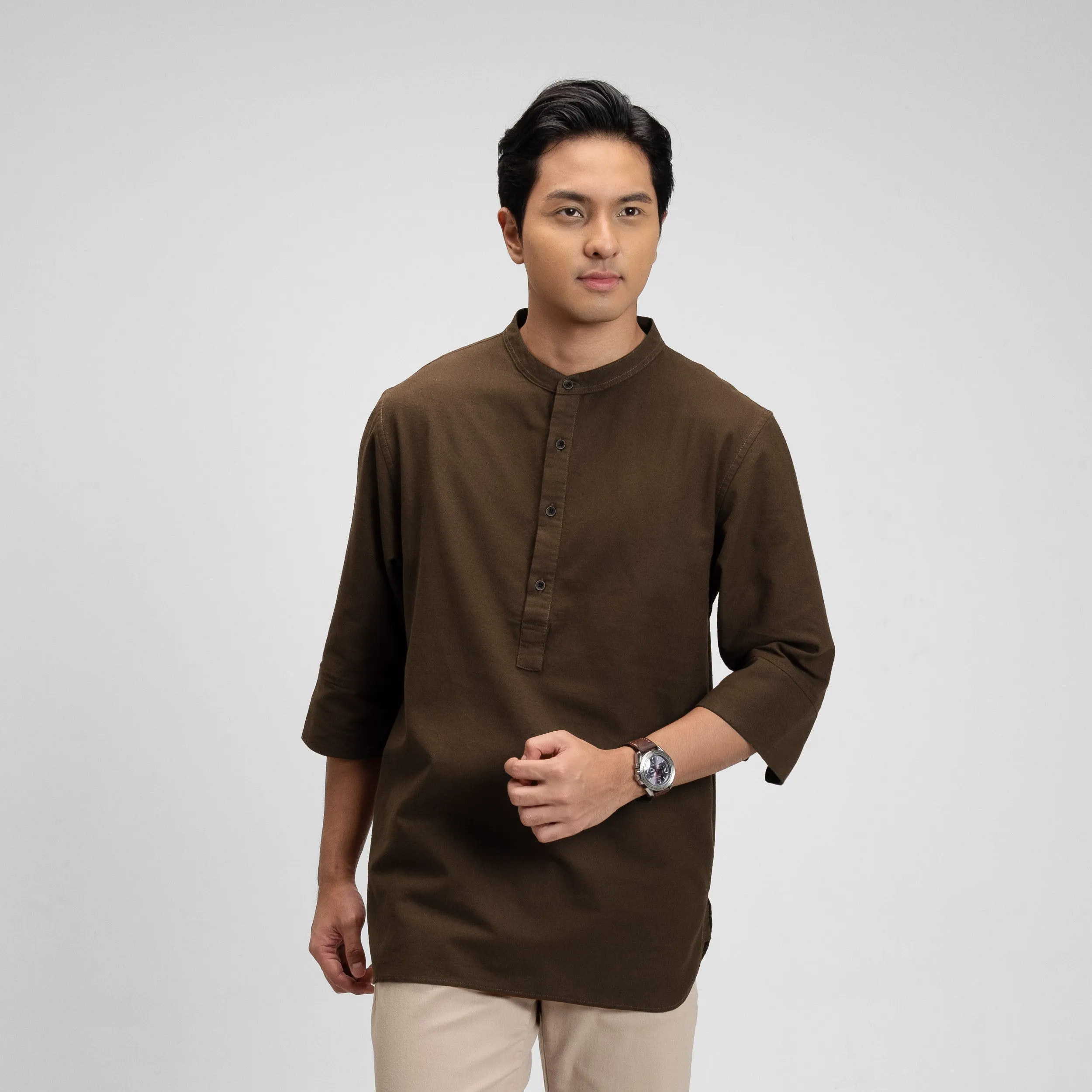 Zafar Kemeja Koko Rami Basic Lengan Panjang 3/4