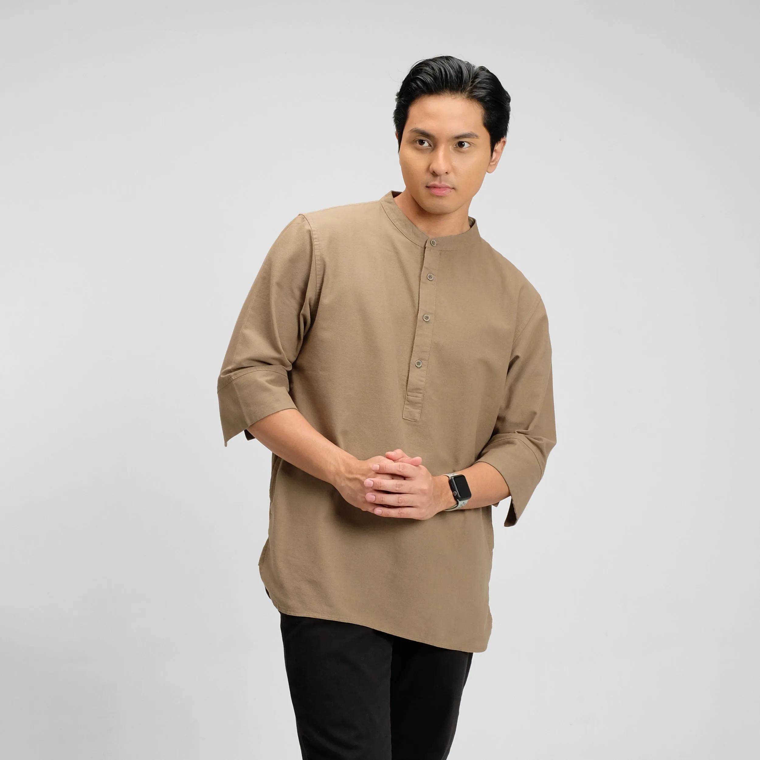 Zafar Kemeja Koko Rami Basic Lengan Panjang 3/4